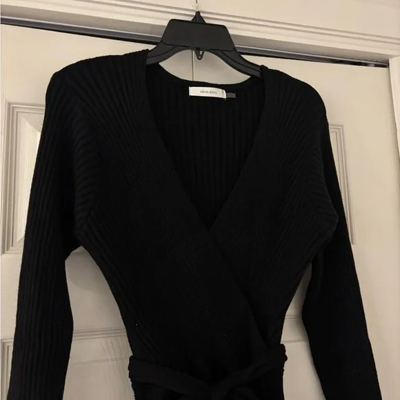 Idem Ditto Chic Black Ribbed Long Sleeve Dress with Tie Waist - Picture 5 of 12